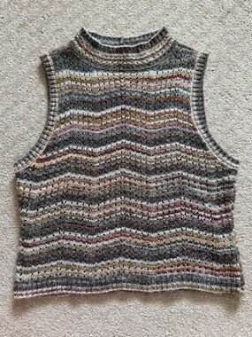 Fair Isle Knit Sweater Vest Mock Neck Cropped Muted Multicolor Boho Cottagecore
